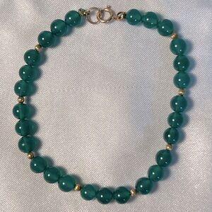 14K Yellow Gold and Green Gemstone Bracelet